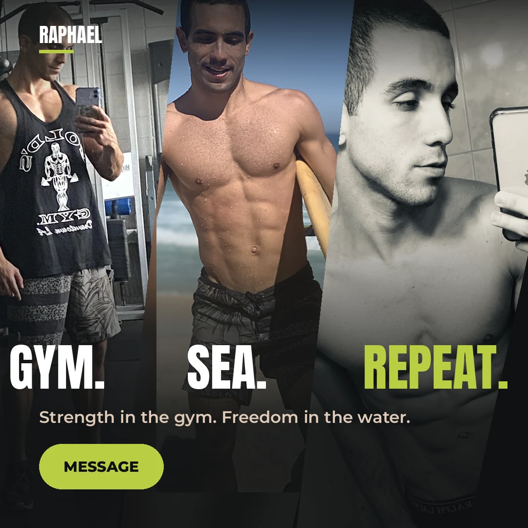 Gym. Sea. Repeat. Strength in the gym. Freedom in the water. Message.